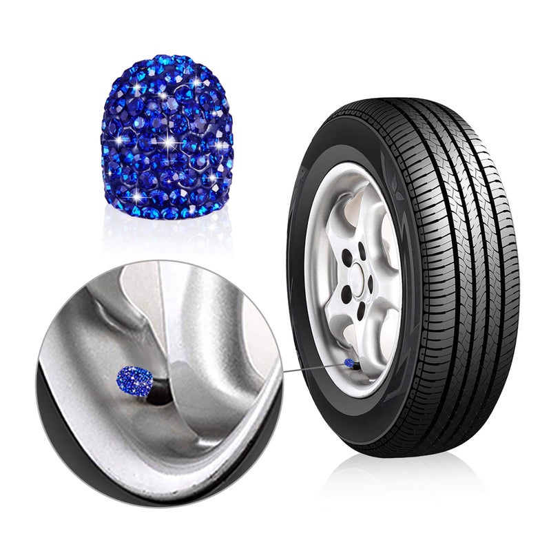 WINKA 4Pcs Bling Car Tire Valve Stem Caps Diamond Bling Dustproof Car Wheel Tire Valve Caps Crystal Decor Universal Shiny Wheel Stem Valve Exterior Accessories for Cars,SUV,Bikes etc (Navy Blue) - Image 3